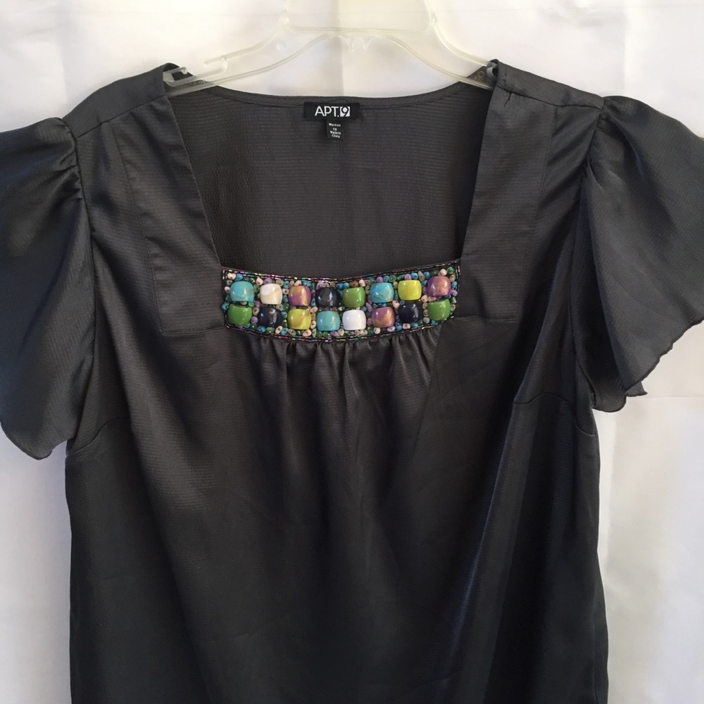 APT 9 Gray 1X cap sleeve blouse